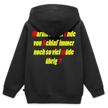 Müde - Kinder Premium Organic Zip Hoodie - Schwarz - Hinten - AI Model Kid Male (0cm)