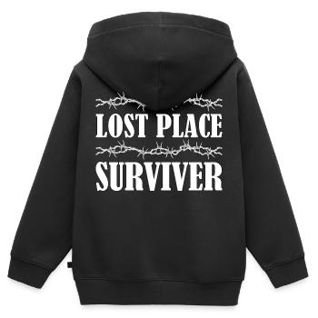 Lost Place Urbexer Urban Geschenk - Kinder Premium Organic Zip Hoodie - Schwarz - Hinten - AI Model Kid Male (0cm)