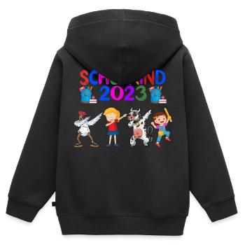 Schulkind 2023 Mädchen Dabbing mit Huhn und Kuh - Kinder Premium Organic Zip Hoodie - Schwarz - Hinten - AI Model Kid Male (0cm)