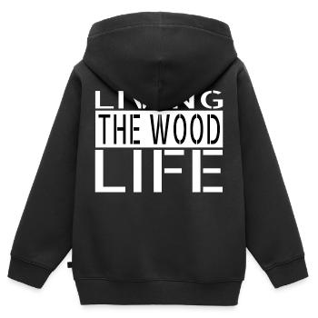 sayings safety helmet wood americas - Kinder Premium Organic Zip Hoodie - Schwarz - Hinten - AI Model Kid Male (0cm)