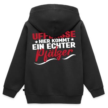 Pfälzer Dialekt Uffbasse hier kommt ein Pfälzer - Kinder Premium Organic Zip Hoodie - Schwarz - Hinten - AI Model Kid Male (0cm)