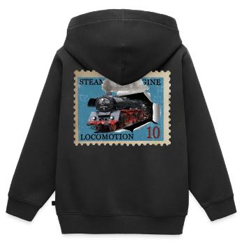 Briefmarke Dampflokomotive - Kinder Premium Organic Zip Hoodie - Schwarz - Hinten - AI Model Kid Male (0cm)