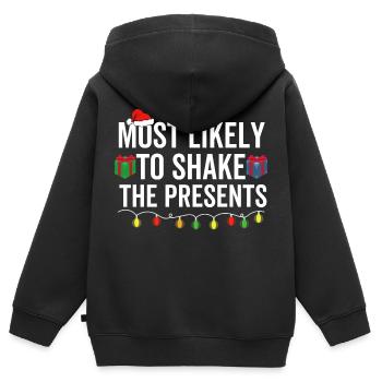 Les plus susceptibles de secouer les cadeaux - Sweat Premium à capuche zippé enfant bio - noir - Dos - AI Model Kid Male (0cm)