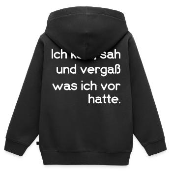 Ich kam, sah und vergaß - Kinder Premium Organic Zip Hoodie - Schwarz - Hinten - AI Model Kid Male (0cm)
