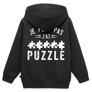 Ich kann kein Puzzle haben| Rätsel - Kinder Premium Organic Zip Hoodie - Schwarz - Hinten - AI Model Kid Male (0cm)