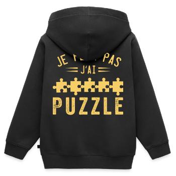 Ich kann kein Puzzle haben| Rätsel - Kinder Premium Organic Zip Hoodie - Schwarz - Hinten - AI Model Kid Male (0cm)
