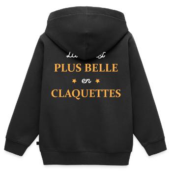 LA vie est plus belle en claquettes - Sweat Premium à capuche zippé enfant bio - noir - Dos - AI Model Kid Male (0cm)