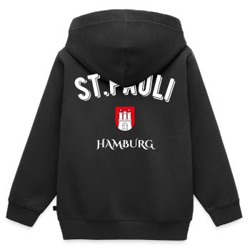 St. Pauli Hamburg - Kinder Premium Organic Zip Hoodie - Schwarz - Hinten - AI Model Kid Male (0cm)