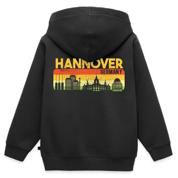 Cadeau Hanovrien Skyline Hanover - Sweat Premium à capuche zippé enfant bio - noir - Dos - AI Model Kid Male (0cm)