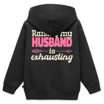Die Erziehung meines Mannes ist anstrengend - Kinder Premium Organic Zip Hoodie - Schwarz - Hinten - AI Model Kid Male (0cm)