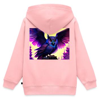 Eule - Kinder Premium Organic Zip Hoodie - Rosa - Hinten - AI Model Kid Female (0cm)