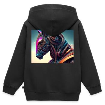 Mechanischer Pferdekopf - Kinder Premium Organic Zip Hoodie - Schwarz - Hinten - AI Model Kid Male (0cm)