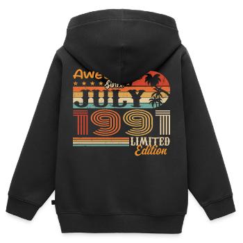Juli 1991 Juli Geburtstagsgeschenk Juli 1991 - Kinder Premium Organic Zip Hoodie - Schwarz - Hinten - AI Model Kid Male (0cm)
