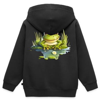 Une drôle de grenouille assise sur le rivage - Sweat Premium à capuche zippé enfant bio - noir - Dos - AI Model Kid Male (0cm)