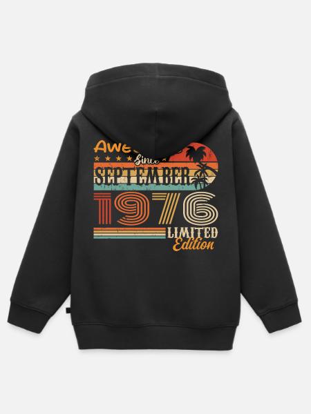 September 1976 - Geburtstag 1976 September - Hoodie Premium med dragkedja barn ekologisk - svart