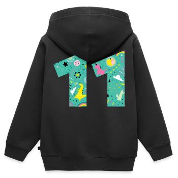 Personalisierte 11-Geburtstagsnummer - Kinder Premium Organic Zip Hoodie - Schwarz - Hinten - AI Model Kid Male (0cm)
