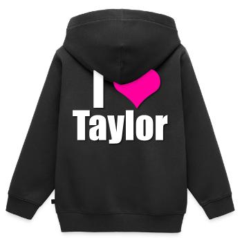 Ich liebe Taylor mit Herz, I heart Taylor - Kinder Premium Organic Zip Hoodie - Schwarz - Hinten - AI Model Kid Male (0cm)
