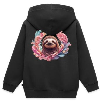 Sloth, cozy, personal, individual - Kids Premium Organic Zip-up Hoodie - black - Back - AI Model Kid Male (0cm)