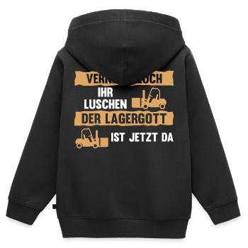 Lagergott Gabelstapler Staplerfahrer Logistiker La - Kinder Premium Organic Zip Hoodie - Schwarz - Hinten - AI Model Kid Male (0cm)