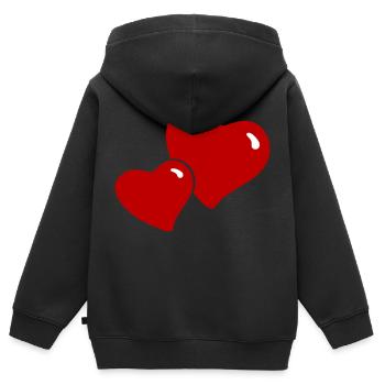 Heart, 2 Hearts, Romantic, Love, Valentine's Day - Kids Premium Organic Zip-up Hoodie - black - Back - AI Model Kid Male (0cm)
