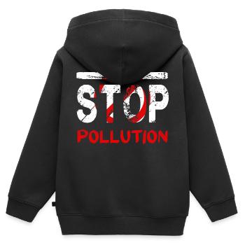 Umweltverschmutzung stoppen - Kinder Premium Organic Zip Hoodie - Schwarz - Hinten - AI Model Kid Male (0cm)
