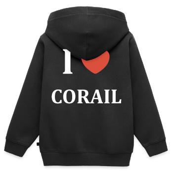 I love Corail - Sweat Premium à capuche zippé enfant bio - noir - Dos - AI Model Kid Male (0cm)