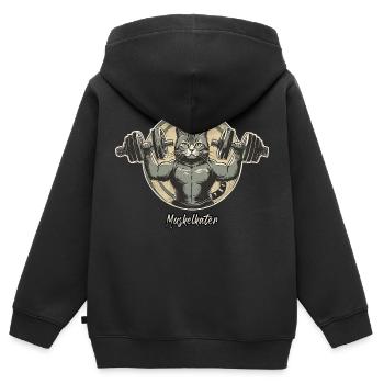 Wortspiel mehrdeutiger deutscher Ausdruck - Muskelkater - Kinder Premium Organic Zip Hoodie - Schwarz - Hinten - AI Model Kid Male (0cm)