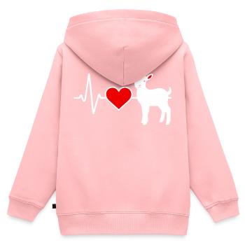 Silhouette de chèvre avec ligne de cœur et cœur rouge - Sweat Premium à capuche zippé enfant bio - rose - Dos - AI Model Kid Female (0cm)