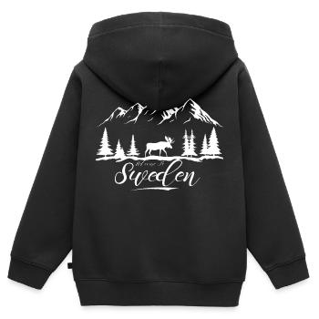 Suède Suède Viking Nordique Scandinavie Solstice d’été - Sweat Premium à capuche zippé enfant bio - noir - Dos - AI Model Kid Male (0cm)