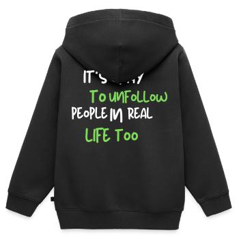 it's okay to unfollow people in real life too - Kinder Premium Organic Zip Hoodie - Schwarz - Hinten - AI Model Kid Male (0cm)