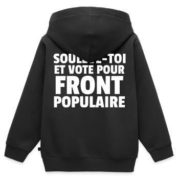 Front populaire - élections législatives 2024 - Sweat Premium à capuche zippé enfant bio - noir - Dos - AI Model Kid Male (0cm)