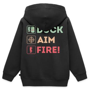 Canard, viser, tirer ! Joueur tactique de paintball - Sweat Premium à capuche zippé enfant bio - noir - Dos - AI Model Kid Male (0cm)