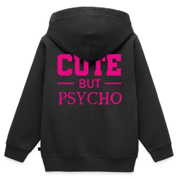 Mignon mais psychopathe - Doux mais fou - Fou - Sweat Premium à capuche zippé enfant bio - noir - Dos - AI Model Kid Male (0cm)