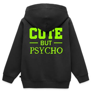 Mignon mais psychopathe - Doux mais fou - Fou - Sweat Premium à capuche zippé enfant bio - noir - Dos - AI Model Kid Male (0cm)