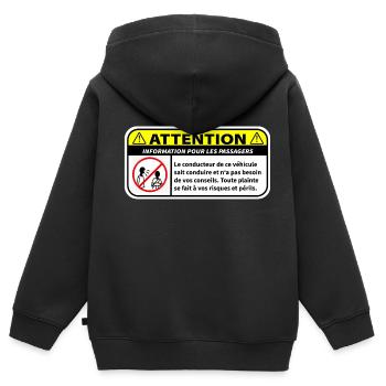 Informationen für Passagiere - Kinder Premium Organic Zip Hoodie - Schwarz - Hinten - AI Model Kid Male (0cm)