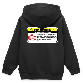 WARNUNG - Kinder Premium Organic Zip Hoodie - Schwarz - Hinten - AI Model Kid Male (0cm)
