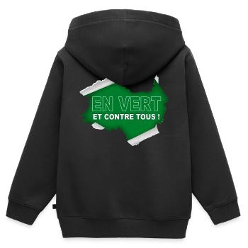 En vert et contre tous ! - Sweat Premium à capuche zippé enfant bio - noir - Dos - AI Model Kid Male (0cm)