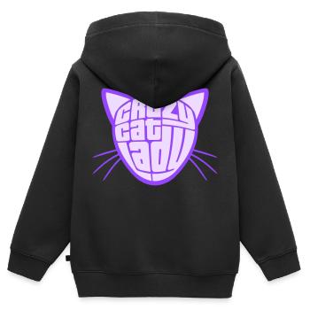 Chat fou Dame Texte Folle Femme Chats Amour - Sweat Premium à capuche zippé enfant bio - noir - Dos - AI Model Kid Male (0cm)