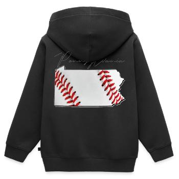 Baseball in der Pennsylvania State Landkarte PA - Kinder Premium Organic Zip Hoodie - Schwarz - Hinten - AI Model Kid Male (0cm)