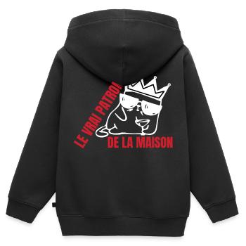 Echter Katzenhaus-Chef - Kinder Premium Organic Zip Hoodie - Schwarz - Hinten - AI Model Kid Male (0cm)