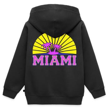Miami USA Palmen Strand Sonne Amerika Florida Logo - Kinder Premium Organic Zip Hoodie - Schwarz - Hinten - AI Model Kid Male (0cm)