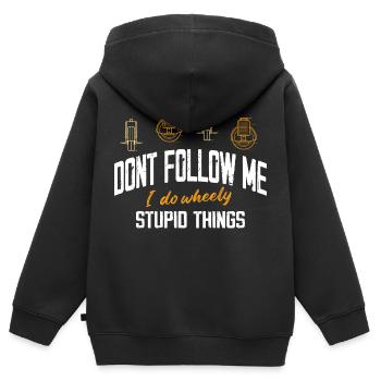 Ne me suis pas, je fais des choses stupides et stupides - Sweat Premium à capuche zippé enfant bio - noir - Dos - AI Model Kid Male (0cm)