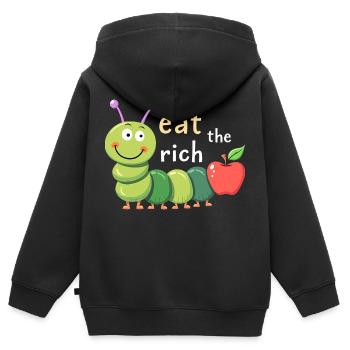 Mangez les riches - Chenille affamée - Sweat Premium à capuche zippé enfant bio - noir - Dos - AI Model Kid Male (0cm)
