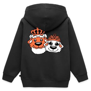 Deux Chiens Couronne Roi Reine Souverain Majesté - Sweat Premium à capuche zippé enfant bio - noir - Dos - AI Model Kid Male (0cm)