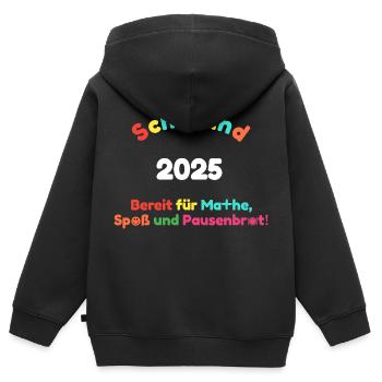 Schulkind 2025 – Bereit für Mathe, Spaß und Pausen - Kinder Premium Organic Zip Hoodie - Schwarz - Hinten - AI Model Kid Male (0cm)