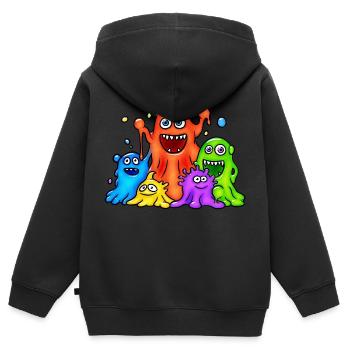 Monstres visqueux colorés - Sweat Premium à capuche zippé enfant bio - noir - Dos - AI Model Kid Male (0cm)