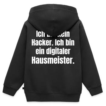 Not a hacker, but a digital janitor. - Kids Premium Organic Zip-up Hoodie - black - Back - AI Model Kid Male (0cm)