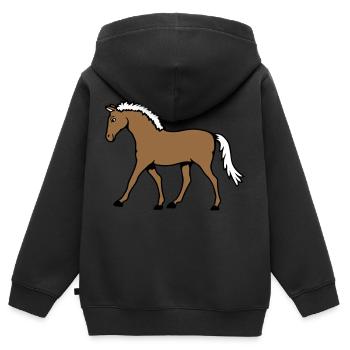 cheval course va cavalier dessin animé équitation mignon bande dessinée - Sweat Premium à capuche zippé enfant bio - noir - Dos - AI Model Kid Male (0cm)