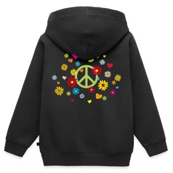 Signes de paix fleurs coeur bébé fleur Saint Valentin - Sweat Premium à capuche zippé enfant bio - noir - Dos - AI Model Kid Male (0cm)
