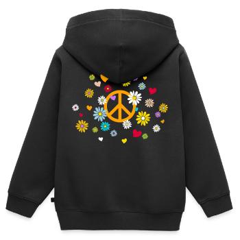 Signes de paix Fleurs Coeur Enfant Fleur Saint Valentin - Sweat Premium à capuche zippé enfant bio - noir - Dos - AI Model Kid Male (0cm)